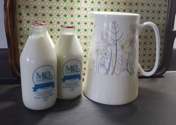 McQueens Dairies Organic glass milk bottles