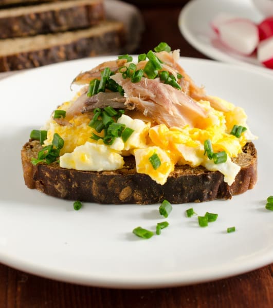 Smoked mackerel scrambled eggs