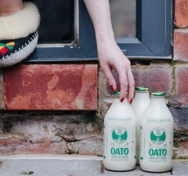 Oat Milk in glass bottles