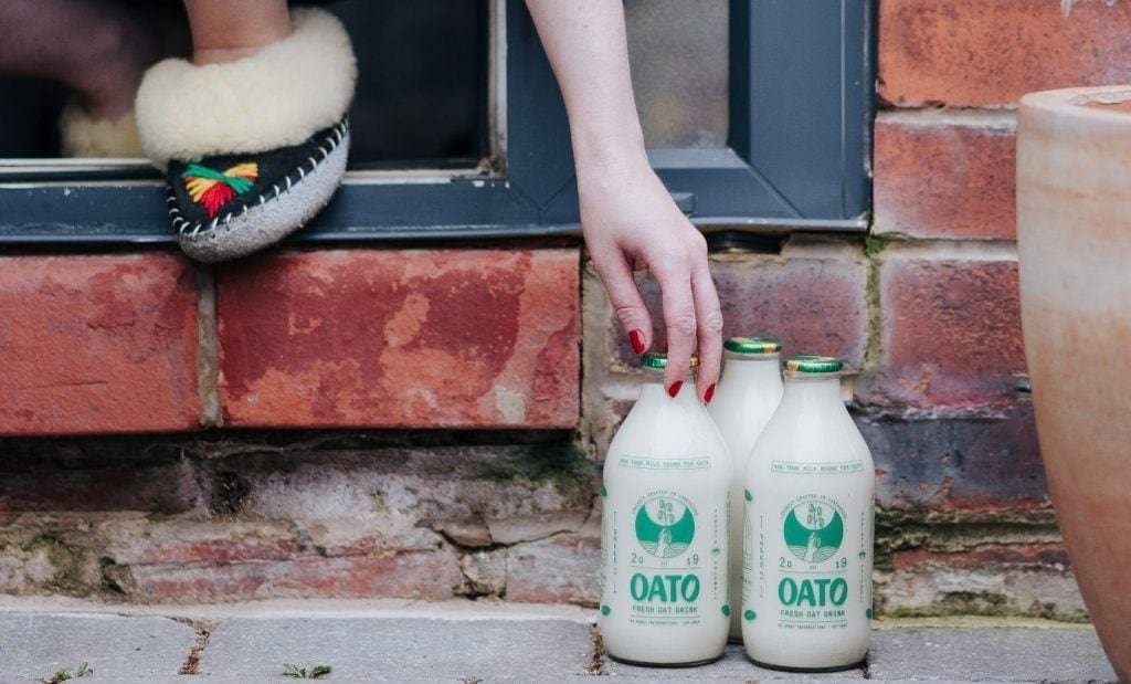 Oat Milk in glass bottles