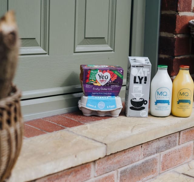 McQueens Doorstep Milk Delivery with free range eggs, orange juice, and plant based milk alternatives