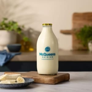 McQueens Dairies – Banana Milk Flavoured Pint Glass 2 – mcqueensdairies.co.uk