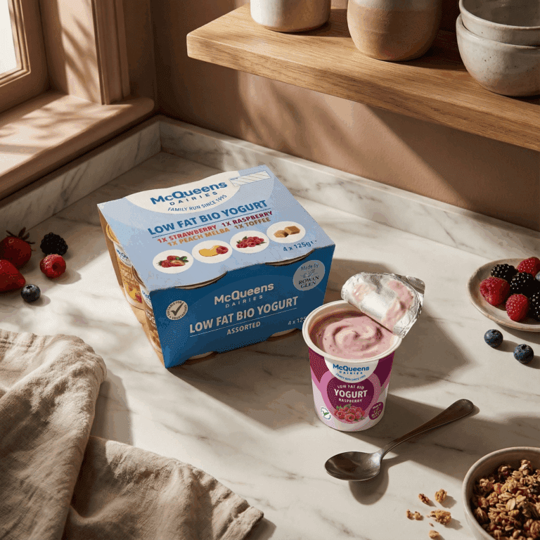 McQueens Low Fat Bio Assorted Yogurts with berries and granola