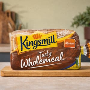 Kingsmill Tasty Wholemeal medium sliced bread on wooden board in kitchen